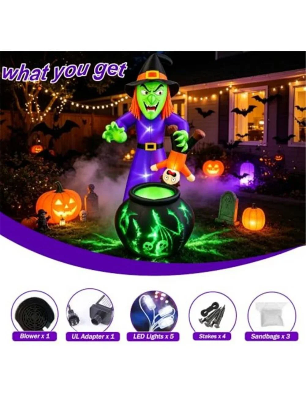 SEASONBLOW 6 FT Halloween Inflatables Witch with Child Outdoor Decorations